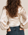 Satin Tie-Up Lantern Sleeve Top
