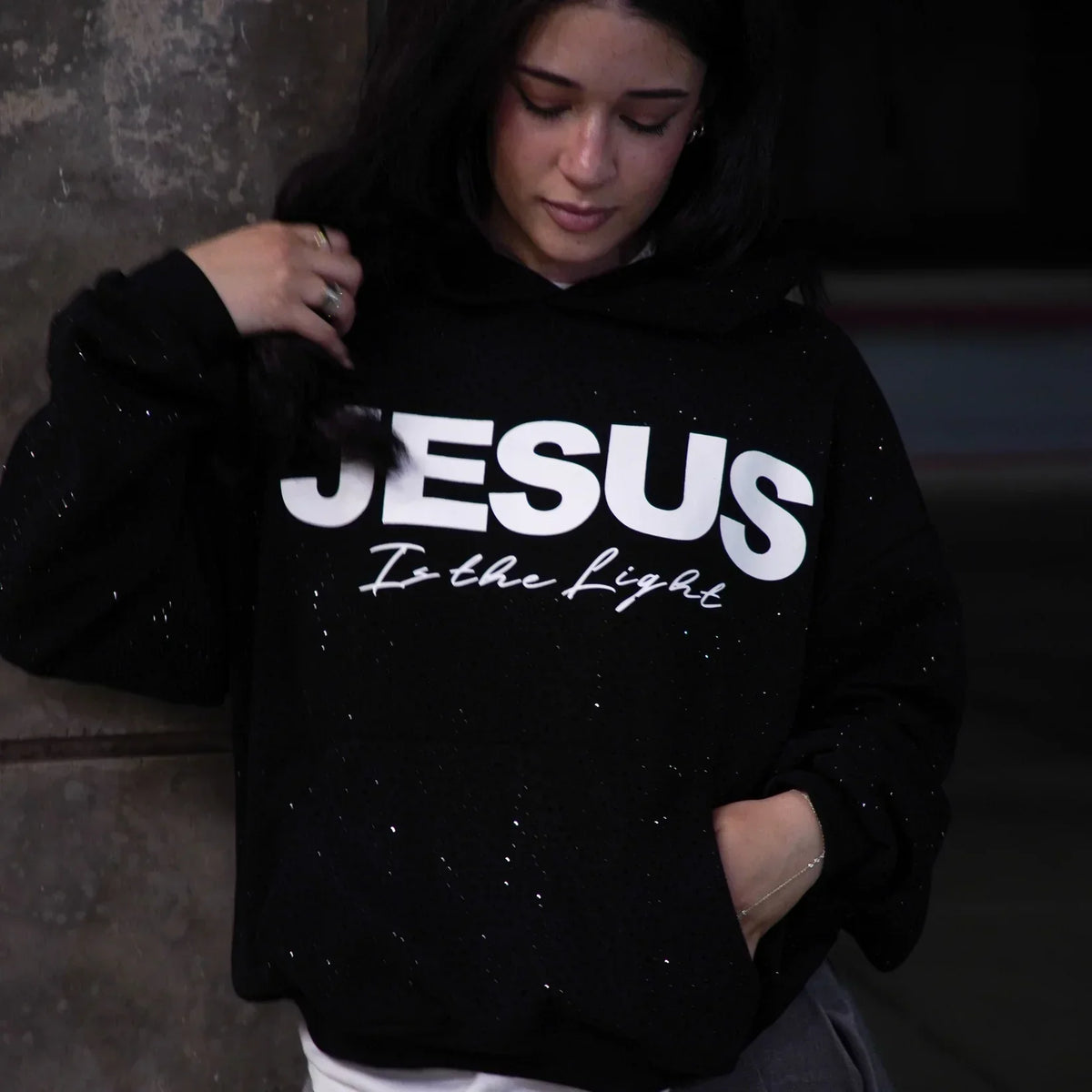 Jesus is The Light Rhinestone Hoodie