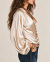 Satin Tie-Up Lantern Sleeve Top